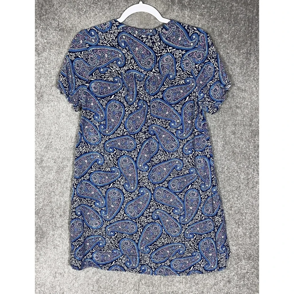 Old Navy Shift Dress Womens Size S Blue Paisley Lace Up Neckline Short Sleeve
